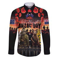 Australia and New Zealand ANZAC Day Family Matching Puletasi and Hawaiian Shirt Kangaroo and Kiwi Bird Soldier - Forever in My Thoughts LT03 Dad's Shirt - Long Sleeve Black - Polynesian Pride