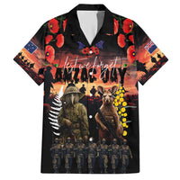 Australia and New Zealand ANZAC Day Family Matching Short Sleeve Bodycon Dress and Hawaiian Shirt Kangaroo and Kiwi Bird Soldier - Forever in My Thoughts LT03 Dad's Shirt - Short Sleeve Black - Polynesian Pride