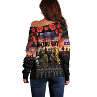 Australia and New Zealand ANZAC Day Off Shoulder Sweater Kangaroo and Kiwi Bird Soldier - Forever in My Thoughts LT03 - Polynesian Pride