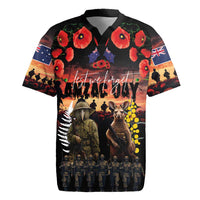 Australia and New Zealand ANZAC Day Rugby Jersey Kangaroo and Kiwi Bird Soldier - Forever in My Thoughts LT03 Black - Polynesian Pride