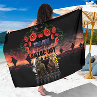 Australia and New Zealand ANZAC Day Sarong Kangaroo and Kiwi Bird Soldier - Forever in My Thoughts LT03 One Size 44 x 66 inches Black - Polynesian Pride