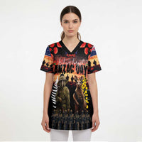 Australia and New Zealand ANZAC Day Scrub Top Kangaroo and Kiwi Bird Soldier - Forever in My Thoughts LT03 - Polynesian Pride