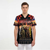 Australia and New Zealand ANZAC Day Scrub Top Kangaroo and Kiwi Bird Soldier - Forever in My Thoughts LT03 - Polynesian Pride
