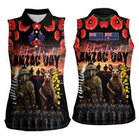 Australia and New Zealand ANZAC Day Women Sleeveless Polo Shirt Kangaroo and Kiwi Bird Soldier - Forever in My Thoughts LT03 - Polynesian Pride