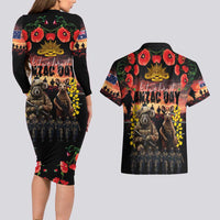 Australia ANZAC Day Couples Matching Long Sleeve Bodycon Dress and Hawaiian Shirt Kangaroo and Koala Soldier - Forever in My Thoughts LT03 - Polynesian Pride