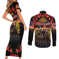 Australia ANZAC Day Couples Matching Short Sleeve Bodycon Dress and Long Sleeve Button Shirt Kangaroo and Koala Soldier - Forever in My Thoughts LT03 - Polynesian Pride