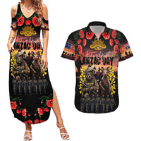 Australia ANZAC Day Couples Matching Summer Maxi Dress and Hawaiian Shirt Kangaroo and Koala Soldier - Forever in My Thoughts LT03 Black - Polynesian Pride