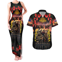Australia ANZAC Day Couples Matching Tank Maxi Dress and Hawaiian Shirt Kangaroo and Koala Soldier - Forever in My Thoughts LT03 Black - Polynesian Pride