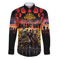 Australia ANZAC Day Family Matching Off The Shoulder Long Sleeve Dress and Hawaiian Shirt Kangaroo and Koala Soldier - Forever in My Thoughts LT03 Dad's Shirt - Long Sleeve Black - Polynesian Pride