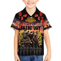 Australia ANZAC Day Family Matching Off The Shoulder Long Sleeve Dress and Hawaiian Shirt Kangaroo and Koala Soldier - Forever in My Thoughts LT03 Son's Shirt Black - Polynesian Pride