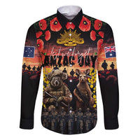 Australia ANZAC Day Family Matching Puletasi and Hawaiian Shirt Kangaroo and Koala Soldier - Forever in My Thoughts LT03 Dad's Shirt - Long Sleeve Black - Polynesian Pride