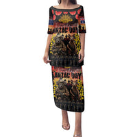 Australia ANZAC Day Family Matching Puletasi and Hawaiian Shirt Kangaroo and Koala Soldier - Forever in My Thoughts LT03 Mom's Dress Black - Polynesian Pride