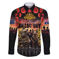 Australia ANZAC Day Family Matching Tank Maxi Dress and Hawaiian Shirt Kangaroo and Koala Soldier - Forever in My Thoughts LT03 Dad's Shirt - Long Sleeve Black - Polynesian Pride