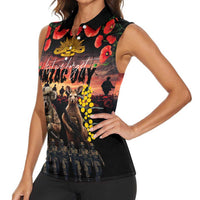 Australia ANZAC Day Women Sleeveless Polo Shirt Kangaroo and Koala Soldier - Forever in My Thoughts LT03 - Polynesian Pride