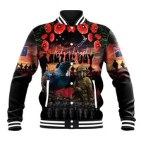 New Zealand ANZAC Day Baseball Jacket Tui Bird and Kiwi Bird Soldier - Forever in My Thoughts LT03 Unisex Black - Polynesian Pride