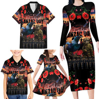 New Zealand ANZAC Day Family Matching Long Sleeve Bodycon Dress and Hawaiian Shirt Tui Bird and Kiwi Bird Soldier - Forever in My Thoughts LT03 - Polynesian Pride