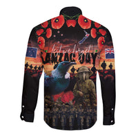 New Zealand ANZAC Day Long Sleeve Button Shirt Tui Bird and Kiwi Bird Soldier - Forever in My Thoughts LT03 - Polynesian Pride