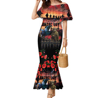 New Zealand ANZAC Day Mermaid Dress Tui Bird and Kiwi Bird Soldier - Forever in My Thoughts LT03 Women Black - Polynesian Pride
