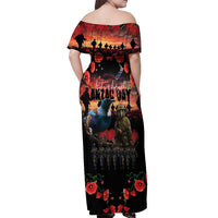 New Zealand ANZAC Day Off Shoulder Maxi Dress Tui Bird and Kiwi Bird Soldier - Forever in My Thoughts LT03 - Polynesian Pride