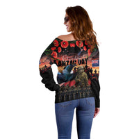 New Zealand ANZAC Day Off Shoulder Sweater Tui Bird and Kiwi Bird Soldier - Forever in My Thoughts LT03 - Polynesian Pride