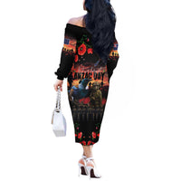 New Zealand ANZAC Day Off The Shoulder Long Sleeve Dress Tui Bird and Kiwi Bird Soldier - Forever in My Thoughts LT03 - Polynesian Pride