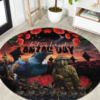 New Zealand ANZAC Day Round Carpet Tui Bird and Kiwi Bird Soldier - Forever in My Thoughts LT03 Black - Polynesian Pride