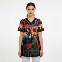 New Zealand ANZAC Day Scrub Top Tui Bird and Kiwi Bird Soldier - Forever in My Thoughts LT03 - Polynesian Pride