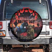 New Zealand ANZAC Day Spare Tire Cover Tui Bird and Kiwi Bird Soldier - Forever in My Thoughts LT03 Black - Polynesian Pride