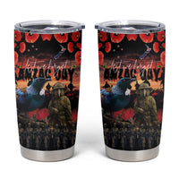 New Zealand ANZAC Day Tumbler Cup Tui Bird and Kiwi Bird Soldier Forever in My Thoughts LT03 Black - Polynesian Pride