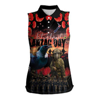 New Zealand ANZAC Day Women Sleeveless Polo Shirt Tui Bird and Kiwi Bird Soldier - Forever in My Thoughts LT03 Female Black - Polynesian Pride