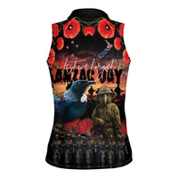 New Zealand ANZAC Day Women Sleeveless Polo Shirt Tui Bird and Kiwi Bird Soldier - Forever in My Thoughts LT03 - Polynesian Pride