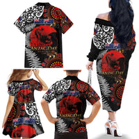 Australia and New Zealand ANZAC Day Family Matching Off The Shoulder Long Sleeve Dress and Hawaiian Shirt Aboriginal and Maori Art Pattern - Gallipoli Lest We Forget LT03 - Polynesian Pride
