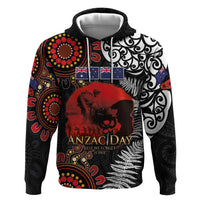 Australia and New Zealand ANZAC Day Hoodie Aboriginal and Maori Art Pattern - Gallipoli Lest We Forget LT03 Pullover Hoodie Black - Polynesian Pride