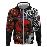Australia and New Zealand ANZAC Day Hoodie Aboriginal and Maori Art Pattern - Gallipoli Lest We Forget LT03 Zip Hoodie Black - Polynesian Pride