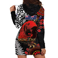 Australia and New Zealand ANZAC Day Hoodie Dress Aboriginal and Maori Art Pattern - Gallipoli Lest We Forget LT03 - Polynesian Pride