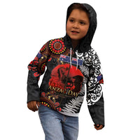 Australia and New Zealand ANZAC Day Kid Hoodie Aboriginal and Maori Art Pattern - Gallipoli Lest We Forget LT03 - Polynesian Pride