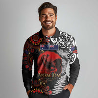 Australia and New Zealand ANZAC Day Long Sleeve Polo Shirt Aboriginal and Maori Art Pattern - Gallipoli Lest We Forget LT03 - Polynesian Pride