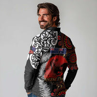 Australia and New Zealand ANZAC Day Long Sleeve Polo Shirt Aboriginal and Maori Art Pattern - Gallipoli Lest We Forget LT03 - Polynesian Pride