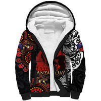 Australia and New Zealand ANZAC Day Sherpa Hoodie Aboriginal and Maori Art Pattern - Gallipoli Lest We Forget LT03 Unisex Black - Polynesian Pride