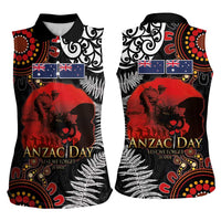 Australia and New Zealand ANZAC Day Women Sleeveless Polo Shirt Aboriginal and Maori Art Pattern - Gallipoli Lest We Forget LT03 - Polynesian Pride