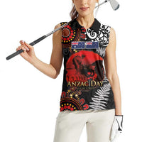 Australia and New Zealand ANZAC Day Women Sleeveless Polo Shirt Aboriginal and Maori Art Pattern - Gallipoli Lest We Forget LT03 - Polynesian Pride