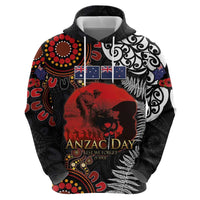 Australia and New Zealand ANZAC Day Zip Hoodie Aboriginal and Maori Art Pattern - Gallipoli Lest We Forget LT03 - Polynesian Pride
