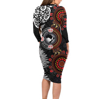 Australia and New Zealand Together Family Matching Long Sleeve Bodycon Dress and Hawaiian Shirt Aboriginal and Maori Art Tattoo LT03 - Polynesian Pride
