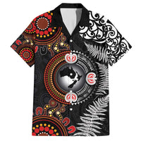 Australia and New Zealand Together Family Matching Puletasi and Hawaiian Shirt Aboriginal and Maori Art Tattoo LT03 Dad's Shirt - Short Sleeve Black - Polynesian Pride