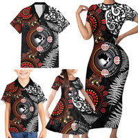 Australia and New Zealand Together Family Matching Short Sleeve Bodycon Dress and Hawaiian Shirt Aboriginal and Maori Art Tattoo LT03 - Polynesian Pride