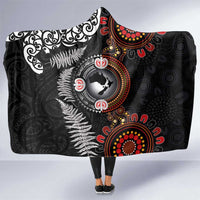 Australia and New Zealand Together Hooded Blanket Aboriginal and Maori Art Tattoo LT03 One Size Black - Polynesian Pride