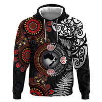 Australia and New Zealand Together Hoodie Aboriginal and Maori Art Tattoo LT03 Pullover Hoodie Black - Polynesian Pride