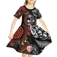 Australia and New Zealand Together Kid Short Sleeve Dress Aboriginal and Maori Art Tattoo LT03 - Polynesian Pride