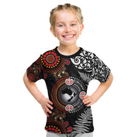 Australia and New Zealand Together Kid T Shirt Aboriginal and Maori Art Tattoo LT03 Black - Polynesian Pride