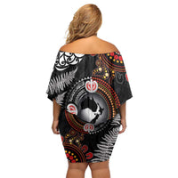 Australia and New Zealand Together Off Shoulder Short Dress Aboriginal and Maori Art Tattoo LT03 - Polynesian Pride